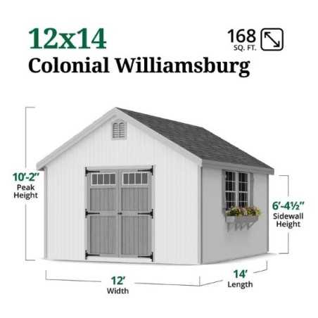 Colonial Williamsburg 12x14 Wood Shed Kit (12x14 WCGS-PC)