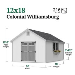 Little Cottage Co. Colonial Williamsburg 12x18 Wood Shed Kit (12x18 WCGS-PC)