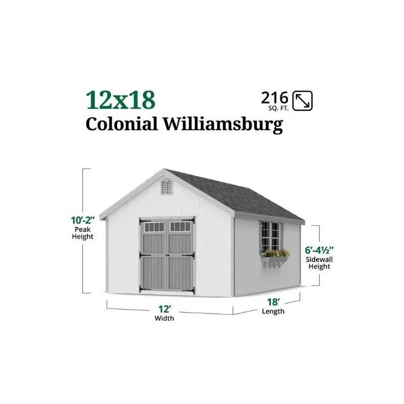 Little Cottage Co. Colonial Williamsburg 12x18 Wood Shed Kit (12x18 WCGS-PC)