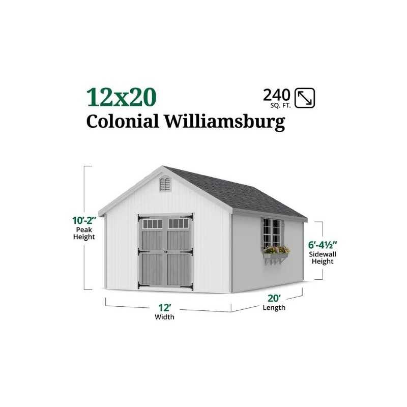 Little Cottage Co. Colonial Williamsburg 12x20 Wood Shed Kit (12x20 WCGS-PC)