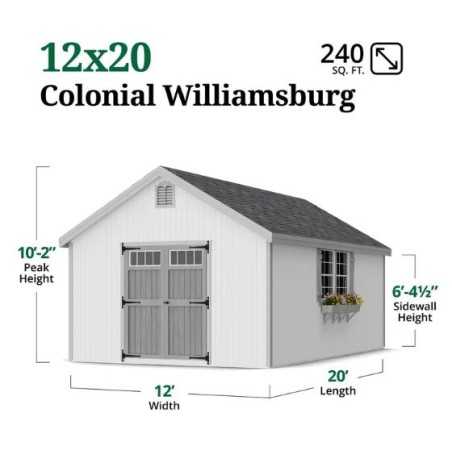 Little Cottage Co. Colonial Williamsburg 12x20 Wood Shed Kit (12x20 WCGS-PC)