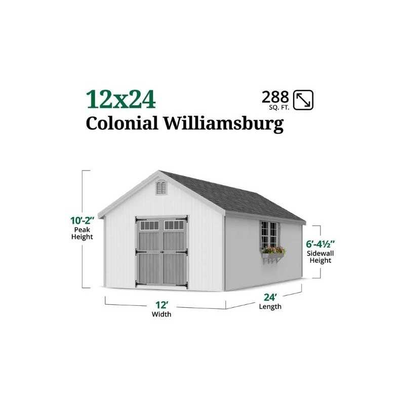 Little Cottage Co. Colonial Williamsburg 12x24 Wood Shed Kit (12x24 WCGS-PC)
