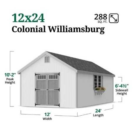 Little Cottage Co. Colonial Williamsburg 12x24 Wood Shed Kit (12x24 WCGS-PC)