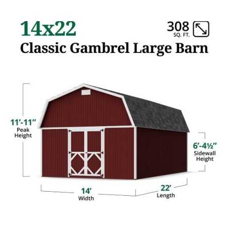 Little Cottage Co. 14x22 Classic Gambrel Large Barn Shed Kit (14x22 CGLB-PC)