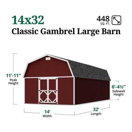 Little Cottage Co. 14x32 Classic Gambrel Large Barn Shed Kit (14x32 CGLB-PC)