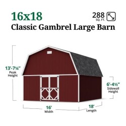Little Cottage Co. 16x1 Classic Gambrel Large Barn Shed Kit (16x18 CGLB-PC)