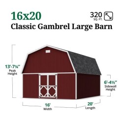 Little Cottage Co. 16x20 Classic Gambrel Large Barn Shed Kit (16x20 CGLB-PC)