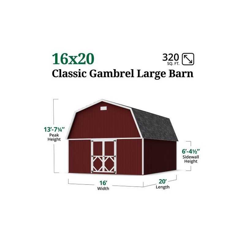 Little Cottage Co. 16x20 Classic Gambrel Large Barn Shed Kit (16x20 CGLB-PC)