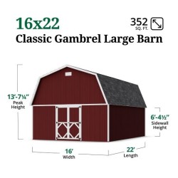 Little Cottage Co. 16x22 Classic Gambrel Large Barn Shed Kit (16x22 CGLB-PC)
