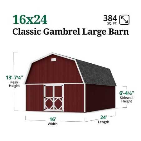 Little Cottage Co. 16x24 Classic Gambrel Large Barn Shed Kit (16x24 CGLB-PC)
