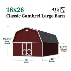 Little Cottage Co. 16x26 Classic Gambrel Large Barn Shed Kit (16x26 CGLB-PC)