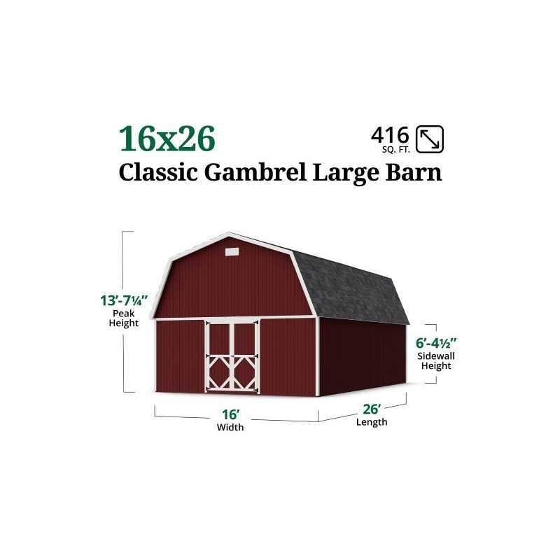 Little Cottage Co. 16x26 Classic Gambrel Large Barn Shed Kit (16x26 CGLB-PC)