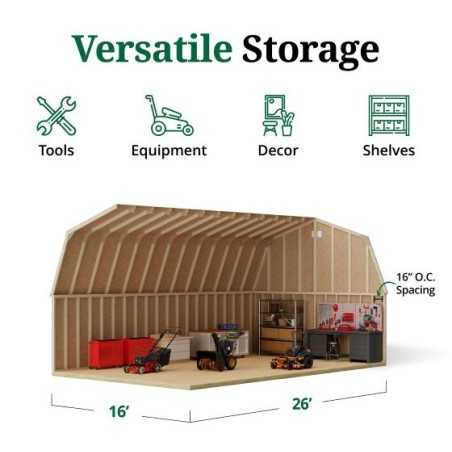 Little Cottage Co. 16x26 Classic Gambrel Large Barn Shed Kit (16x26 CGLB-PC)