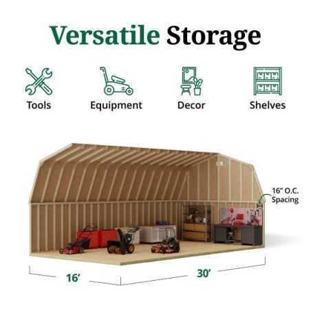 Little Cottage Co. 16x30 Classic Gambrel Large Barn Shed Kit (16x30 CGLB-PC)