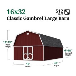 Little Cottage Co. 16x32 Classic Gambrel Large Barn Shed Kit (16x32 CGLB-PC)