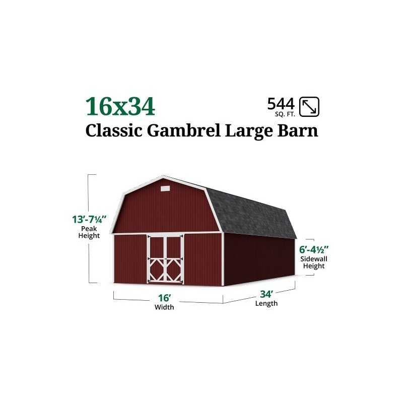 Little Cottage Co. 16x34 Classic Gambrel Large Barn Shed Kit (16x34 CGLB-PC)