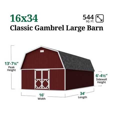 Little Cottage Co. 16x34 Classic Gambrel Large Barn Shed Kit (16x34 CGLB-PC)