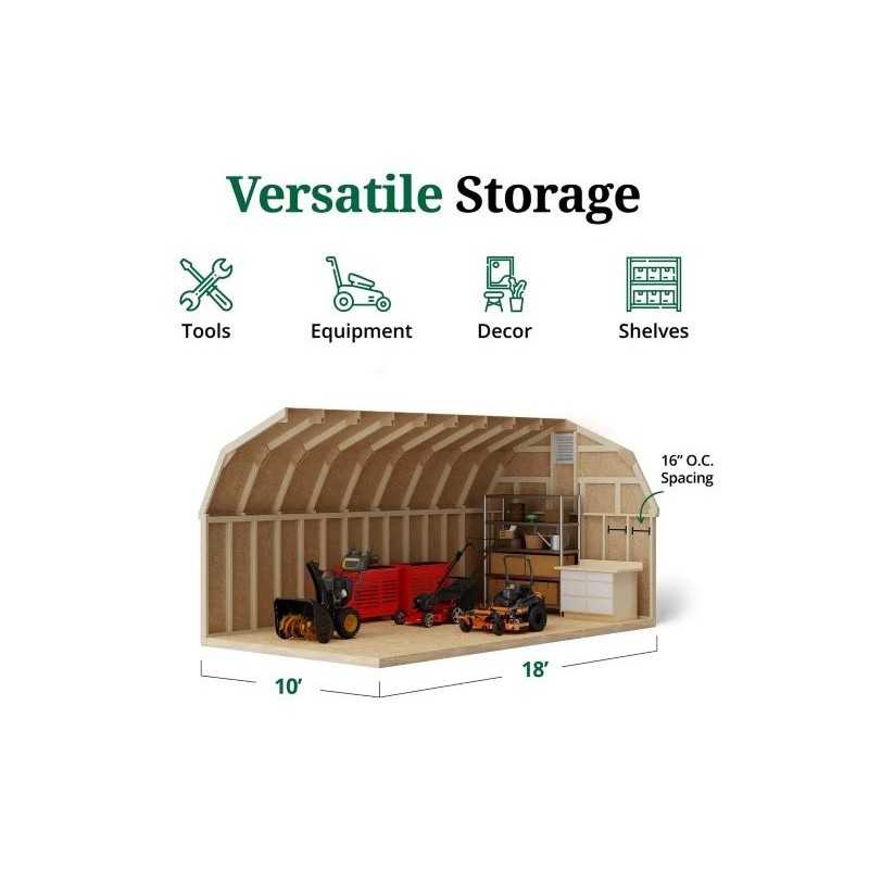 Little Cottage Co Colonial Greenfield 10x18 Wood Barn Shed Kit (10x18 GCGS-PC)