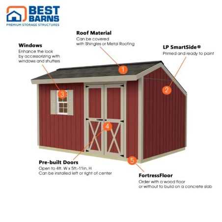Best Barns Sophisticated Salt Box 8x12 Pre-cut Wood Shed Kit - Offset Eave Door (SBOXDE12)