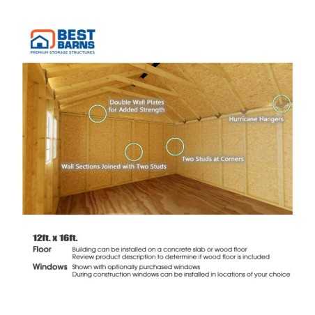 Best Barns Crafter’s Connection 12x16 Pre-Cut Wood Shed- Door on Eave Offset (CCONDE16O)