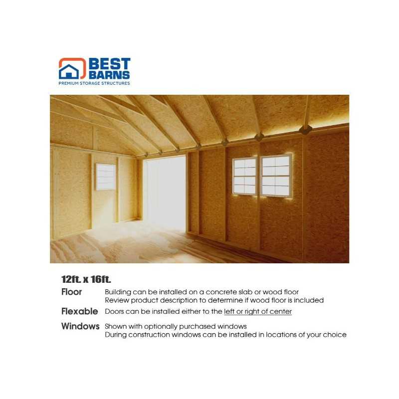 Best Barns Crafter’s Connection 12x16 Pre-Cut Wood Shed- Door on Eave Offset (CCONDE16O)