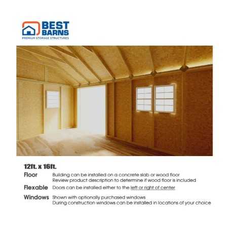 Best Barns Crafter’s Connection 12x16 Pre-Cut Wood Shed- Door on Eave Offset (CCONDE16O)
