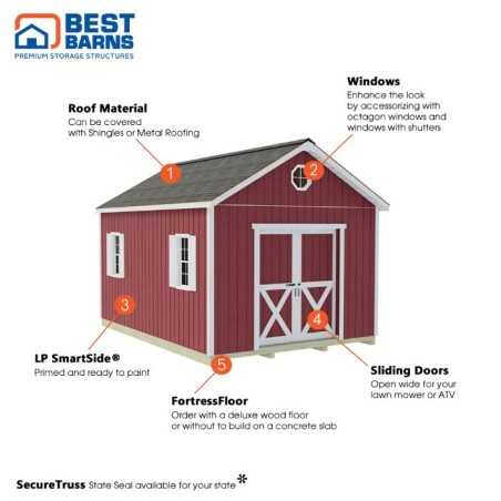 Best Barns Crafter's Connection 12x16 Pre-Cut Shed Kit - Sliding Doors (CCONSD16)
