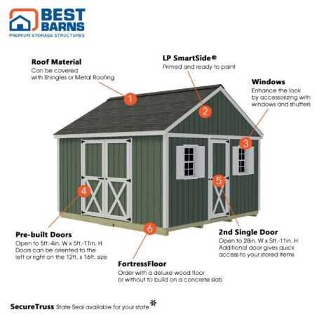 Best Barns Crafter's Connection 12x16 Pre-Cut Shed - Centered Barn & Walk-In (CCONSG16C)