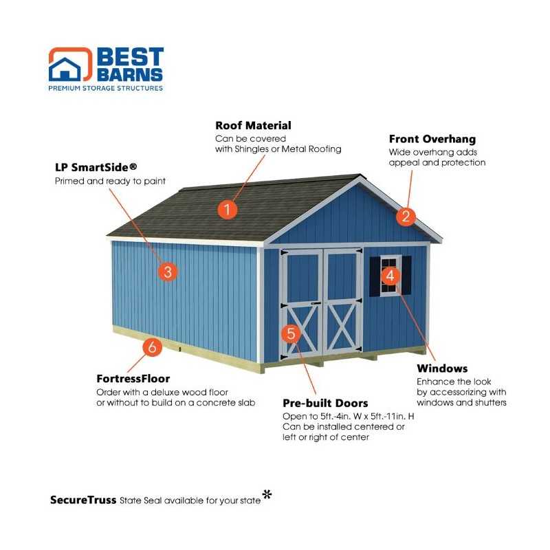 Best Barns Shedquarters 12x20 Premium Pre-Cut Wood Shed Kit w/ Offset Gable Door (SQUADG20O)
