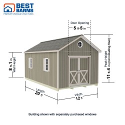Best Barns Shedquarters 12x20 Pre-Cut Wood Shed Kit w/ Sliding Doors Centered on Gable (SQUASD20)