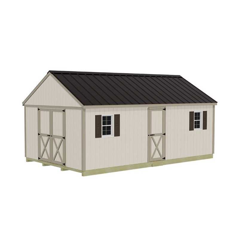 Best Barns Shedquarters 12x20 Pre-Cut Wood Shed Kit w/ Centered Gable Barn Doors & Walk-In Door on Eave (SQUASE20)