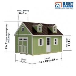 Best Barns Planner's Paradise Elite 12x16 Pre Cut Wood Shed - Transom Doors + Dormer Kit (PPARTD16DR)