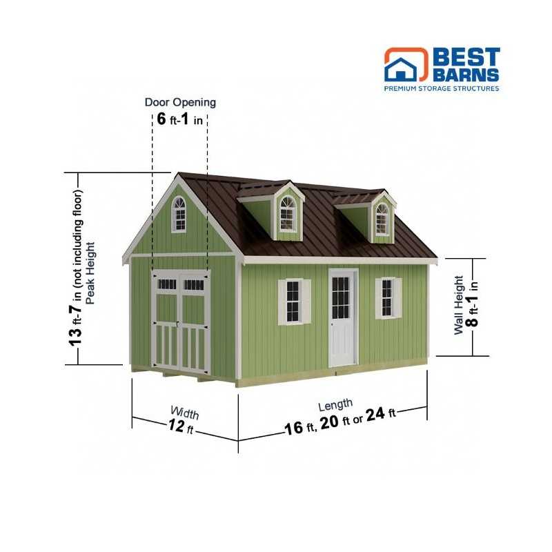 Best Barns Planner's Paradise Elite 12x16 Pre Cut Wood Shed - Transom Doors + Dormer Kit (PPARTD16DR)