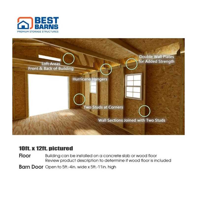 Best Barns Craftsman's Cove 10x12 Pre-Cut Barn Kit- Centered Gable Door (CCOVDG12)