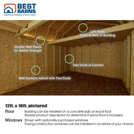 Best Barns Handcrafted Homestead 12x20 Pre-cut Barn Kit w/ Split Loft & Center Door (HHOMDG20CLF)