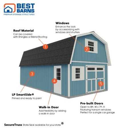 Best Barns Handcrafted Homestead 16x20 Pre-cut XL Barn w/ Full Loft & Transom Doors (HHOMTD20)