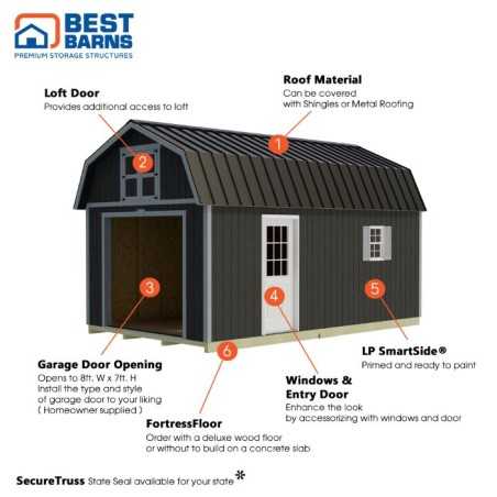 Best Barns Maker's Loft 12x16 Pre-cut Premium Garage Kit w/ Split Loft & Loft Door (MLOFND16LF)
