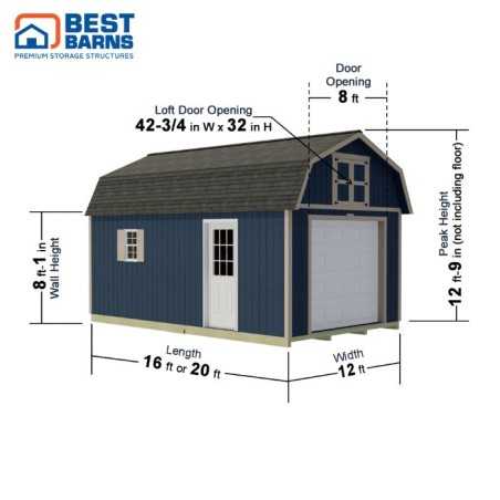 Best Barns Maker's Loft 12x20 Pre-cut Premium Garage Kit w/ Split Loft & Loft Door (MLOFND20LF)