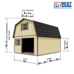 Best Barns Maker's Loft 16x28 XL Pre-cut Garage Kit w/ Full Second Floor + Stairs (MLOFND28)