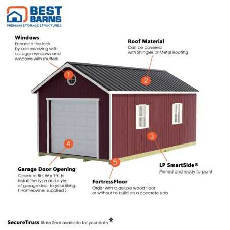 Best Barns Tailored Titan 12x16 Premium Pre-Cut Garage Kit - 6/12 Roof (TTITND16)