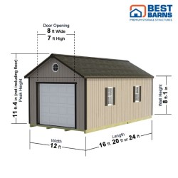 Best Barns Tailored Titan 12x16 Premium Pre-Cut Garage Kit - 6/12 Roof (TTITND16)