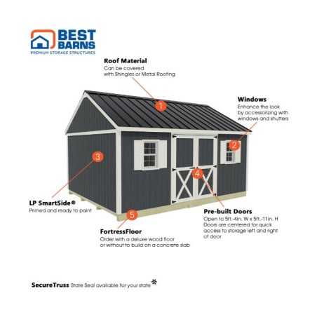 Best Barns Crafter's Connection 12x16 Standard Pre-Cut Storage Sheds - Door on Eave (CCONDE16C)