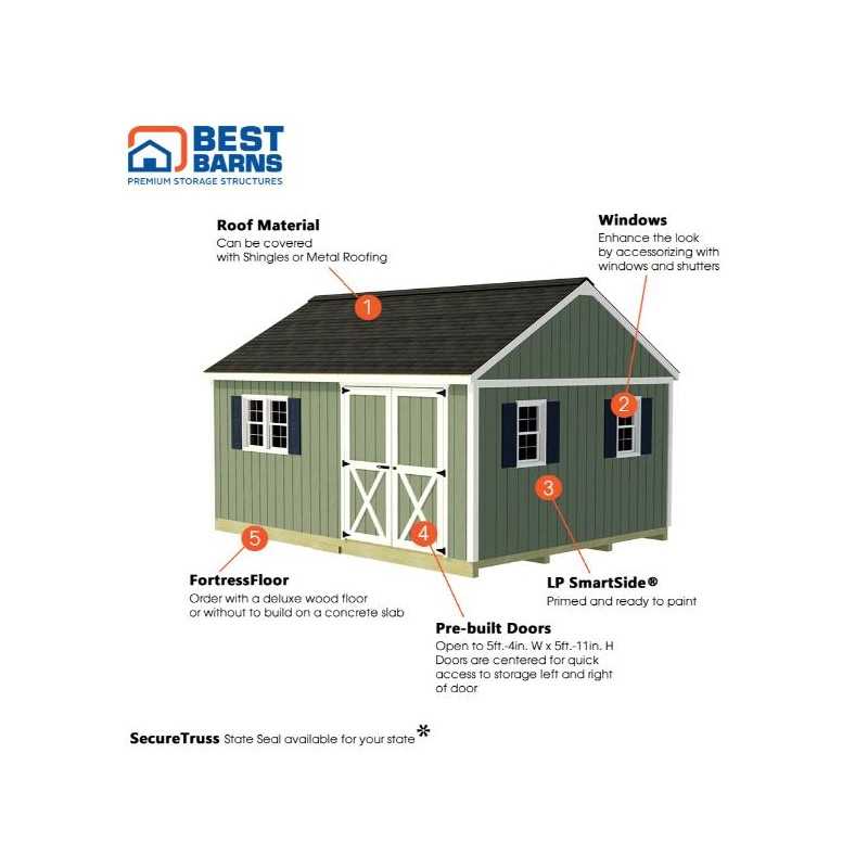 Best Barns Crafter’s Connection 12x16 Pre-Cut Wood Shed- Door on Eave Offset (CCONDE16O)