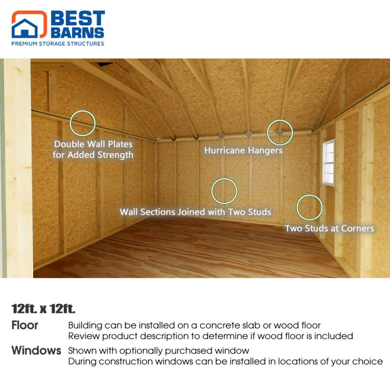 Backyard Basecamp 12x12 Pre-Cut Shed Kit - Centered Gable Door