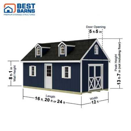 Best Barns Planner's Paradise Elite 12x20 Pre-Cut Wood Shed Kit w/ Sliding Doors & Dormer (PPARSD20DR)