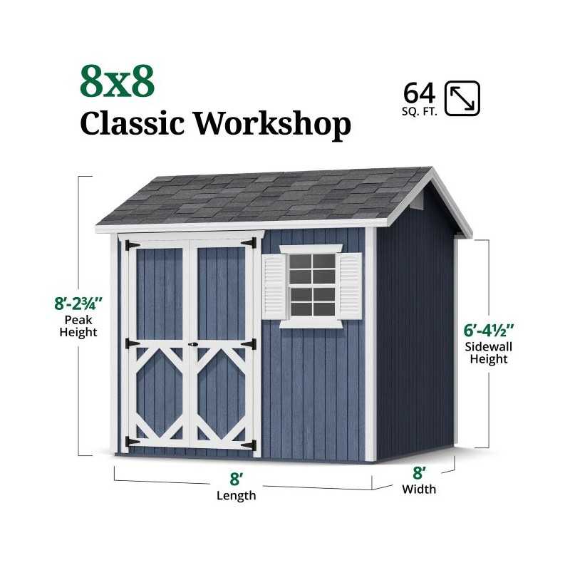 Little Cottage Co. Classic Workshop 8x8 Wood Storage Shed Kit (8x8 CWS-PC)