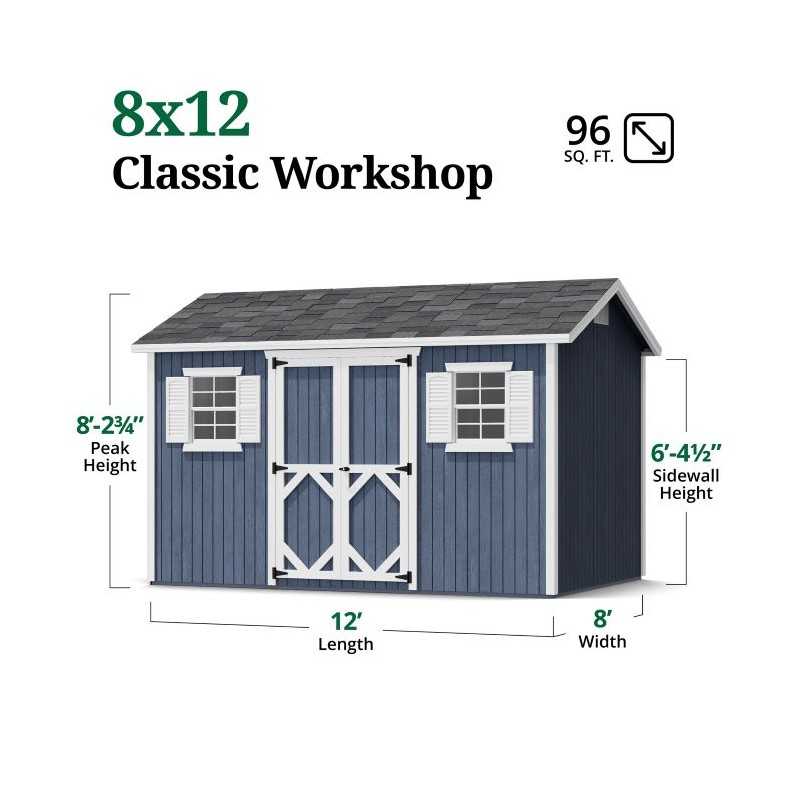 Little Cottage Co. Classic Workshop 8x12 Wood Storage Shed Kit (8x12 CWS-PC)