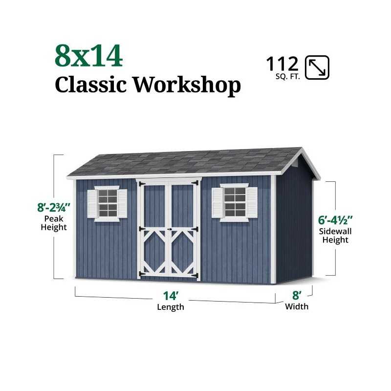 Little Cottage Co. Classic Workshop 8x14 Wood Storage Shed Kit (8x14 CWS-PC)