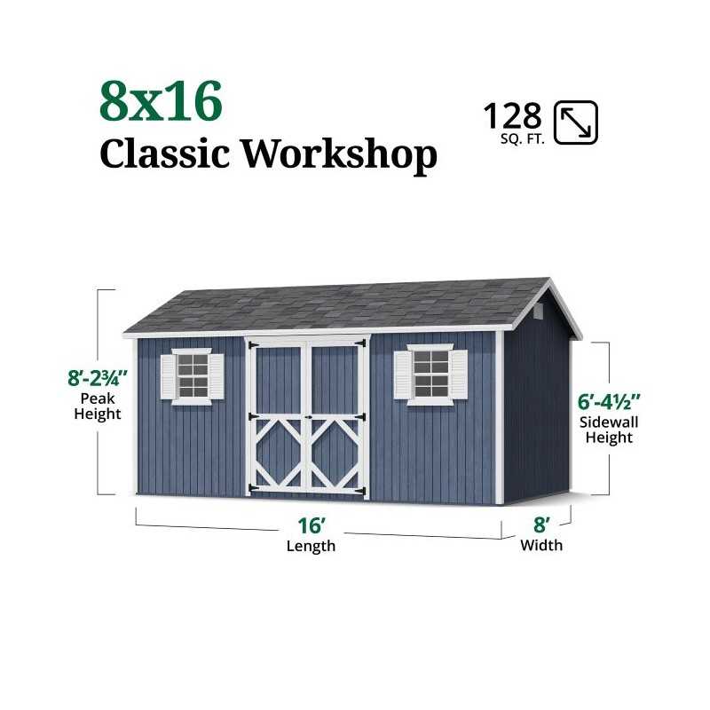 Little Cottage Co. Classic Workshop 8x16 Wood Storage Shed Kit (8x16 CWS-PC)