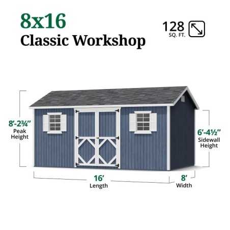 Little Cottage Co. Classic Workshop 8x16 Wood Storage Shed Kit (8x16 CWS-PC)